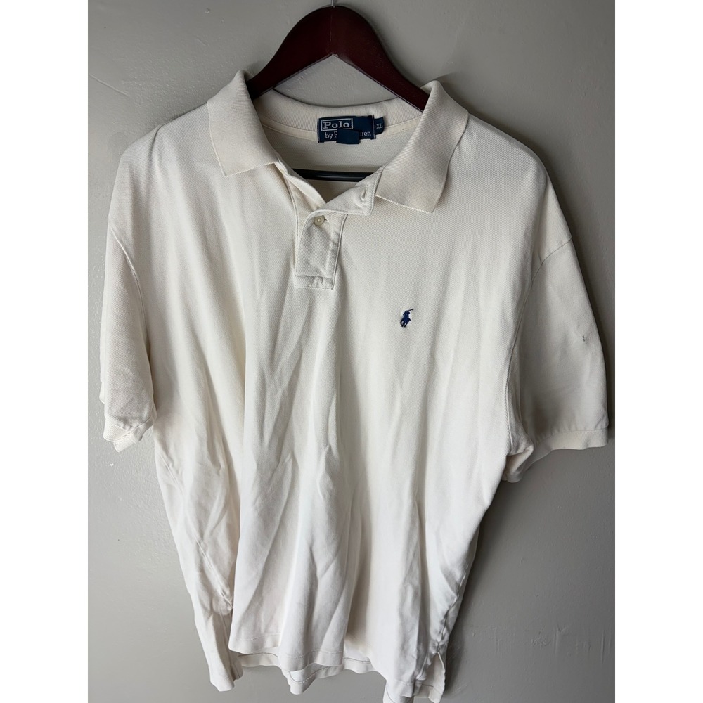 Polo Ralph Lauren Mens XL Cream Off White Short Sleeve Pique Cotton Polo Shirt